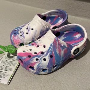 Tie dye purple pink Crocs.  NWT toddler size 8